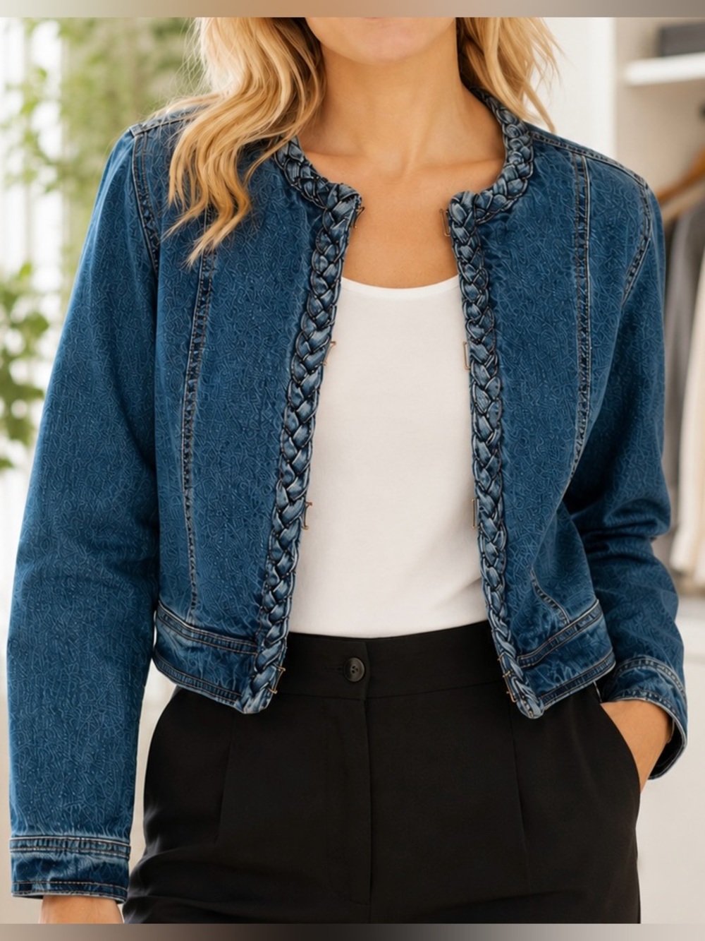 HABITUAL Braided Denim Women’s Blue Jacket Sz XS NWT
